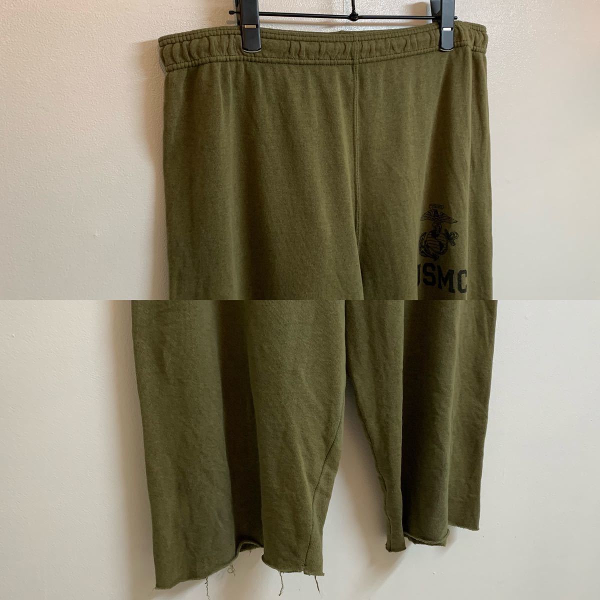 US VINTAGE US ヴィンテージ MADE IN USA USA製 USMC 米軍 アメリカ海兵隊 カットオフ スウェットハーフパンツ カーキ系 M アーカイブ_画像3