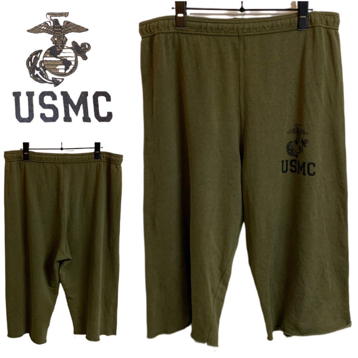 US VINTAGE US ヴィンテージ MADE IN USA USA製 USMC 米軍 アメリカ海兵隊 カットオフ スウェットハーフパンツ カーキ系 M アーカイブ_画像1