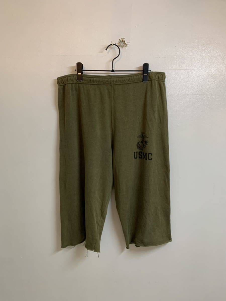 US VINTAGE US ヴィンテージ MADE IN USA USA製 USMC 米軍 アメリカ海兵隊 カットオフ スウェットハーフパンツ カーキ系 M アーカイブ_画像7