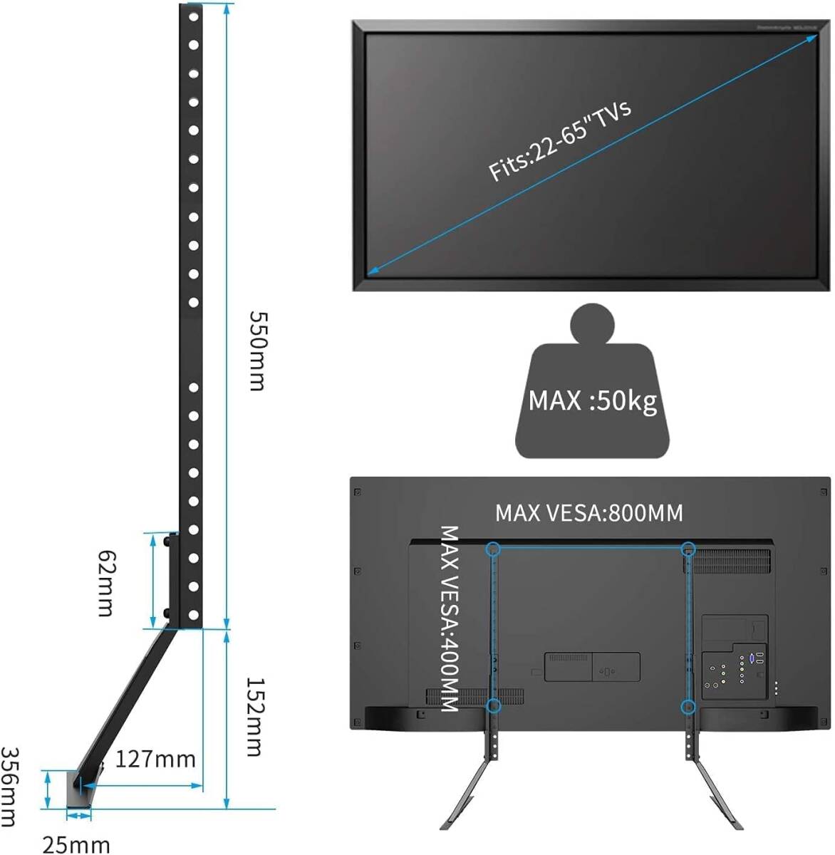 ユニバーサルテレビ台 壁寄せTVスタンド 22〜65v対応テレビラック テレビスタンドベース 高さ調節可能 コード収納 省スペース_画像5