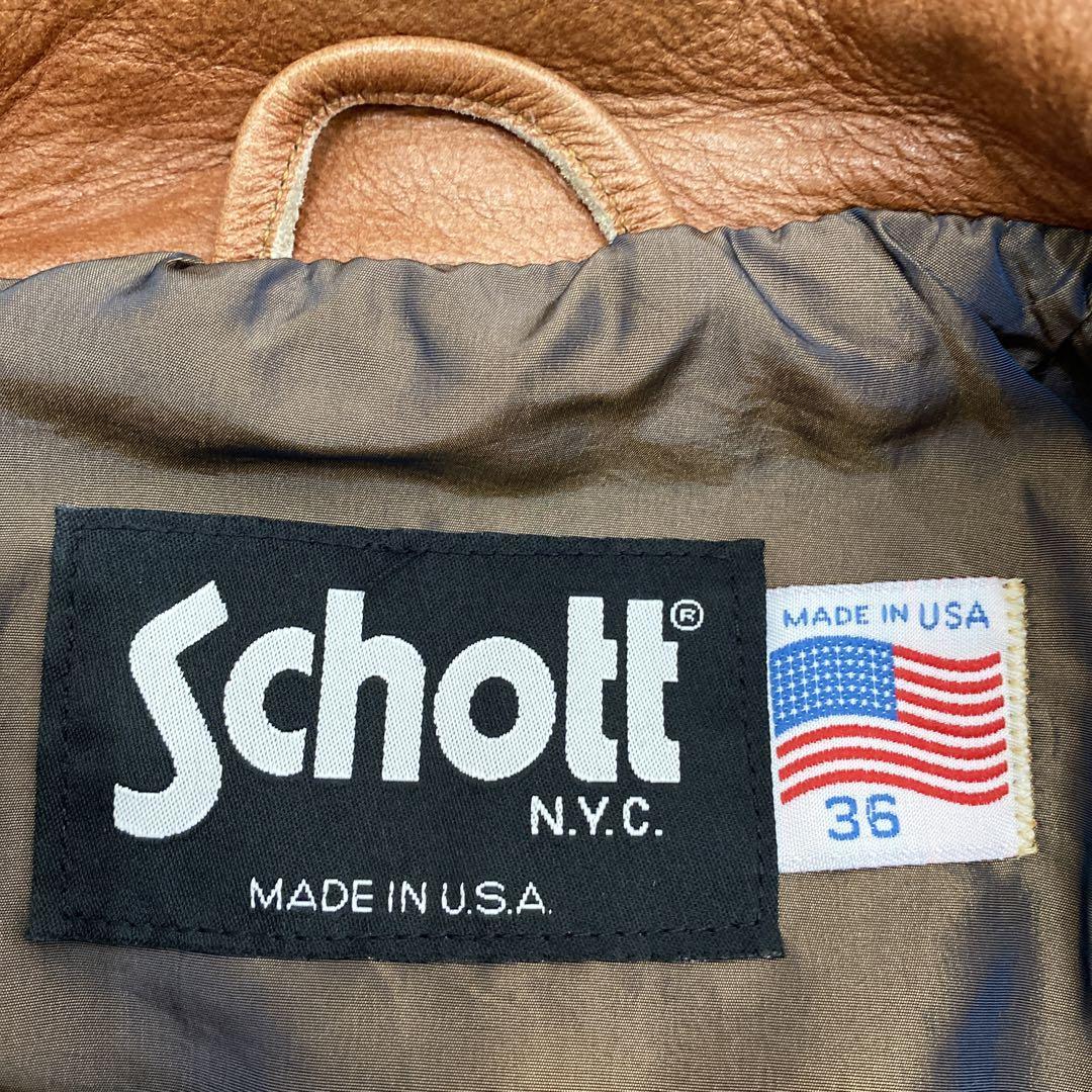 おしゃれな 【USA製】schott ショット レザーコート 牛革 キャメル 36