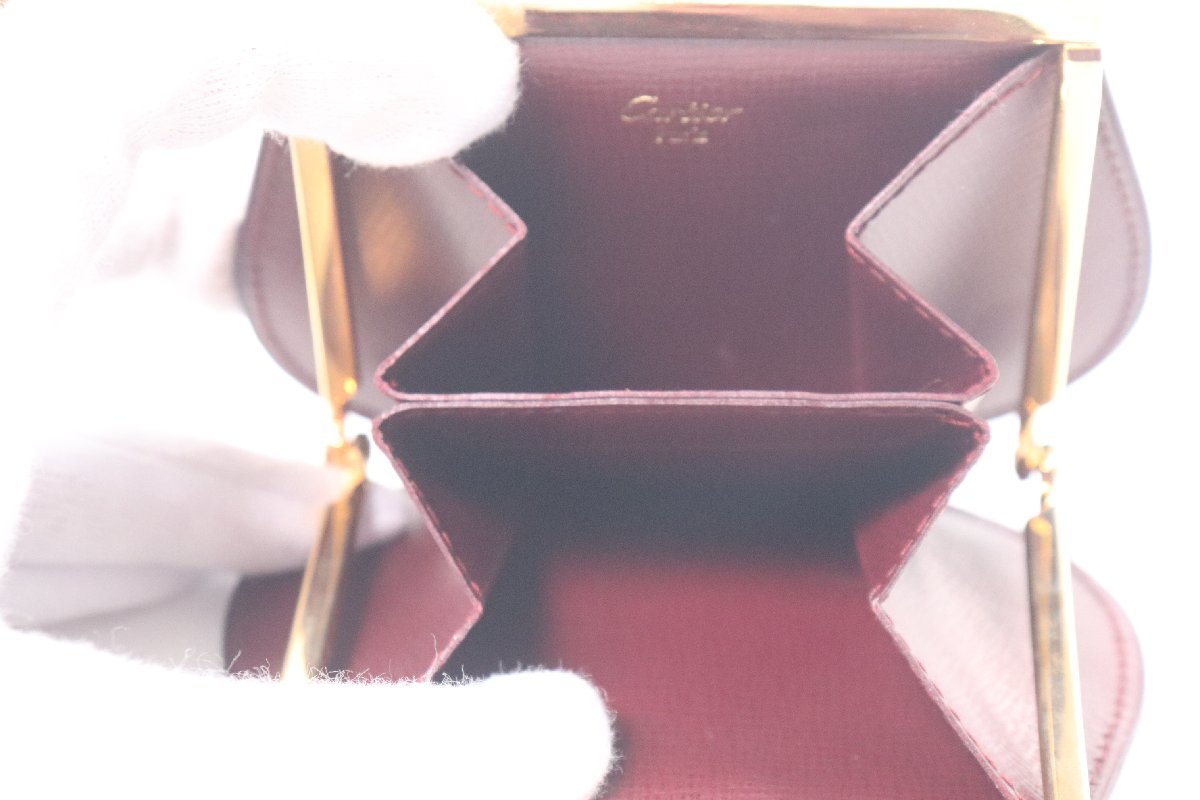 【3点】Cartier カルティエ マストライン 二つ折り 財布 がま口 小銭入れ ポーチ 小物入れ ボルドー ベージュ系 箱有 まとめ 2220-HA_画像7