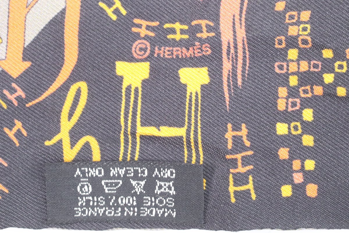 HERMES エルメス ツイリー 1001H ブラック×グレー マルチカラー シルク100% スカーフ　2419-A_画像7