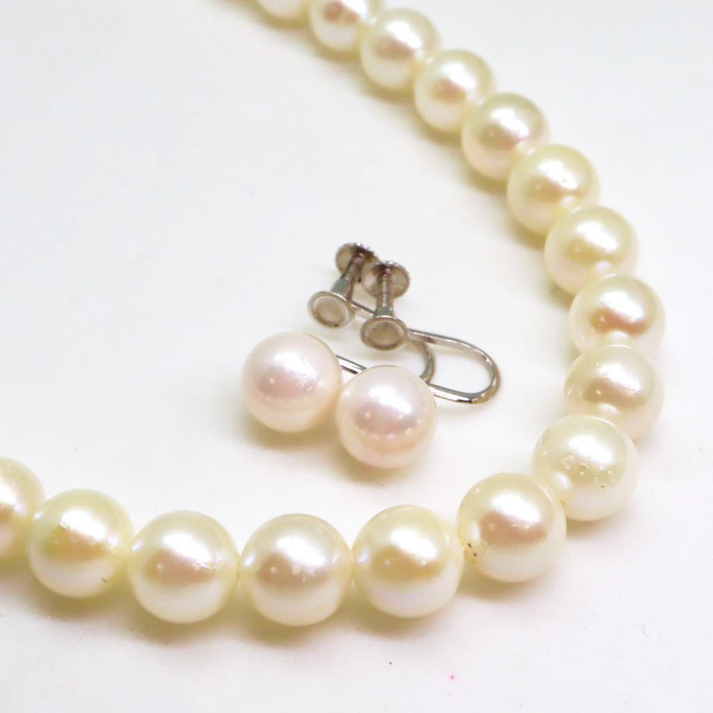 ＊アコヤ本真珠ネックレス・K14WGイヤリング＊f 約35.0g 約7.0~7.5mm あこや パール pearl necklace earring jewelry silver EB6/ED-_画像1