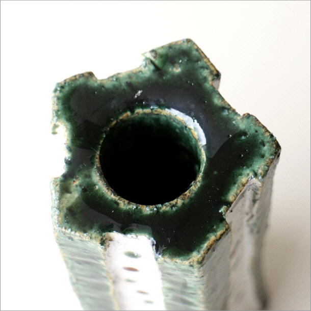 花瓶 花びん 陶器 花器 おしゃれ 一輪挿し フラワーベース 和陶器ベース 織部銀彩_画像3