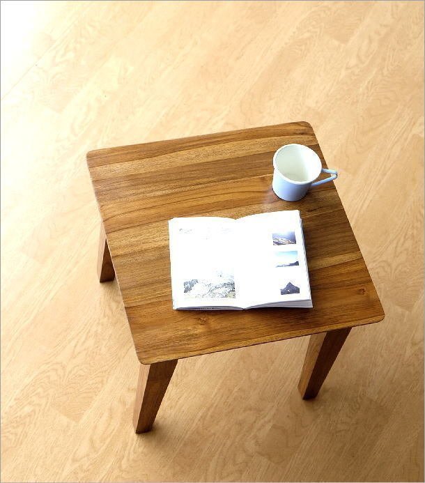 サイドテーブル 木製 無垢 コーヒーテーブル 幅45 正方形 完成品 チークコンパクトテーブル45 送料無料(一部地域除く) wat5537_画像2