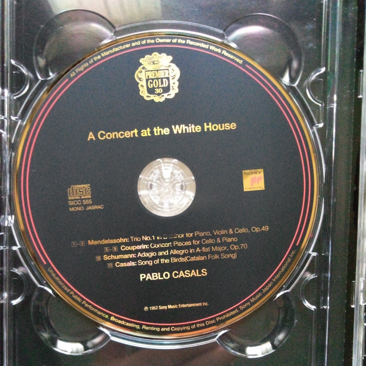 ゴールド.ディスクCD盤　カザルス/鳥の歌ーホワイトハウス.コンサート　SONY　SICC-555　CD盤_画像2