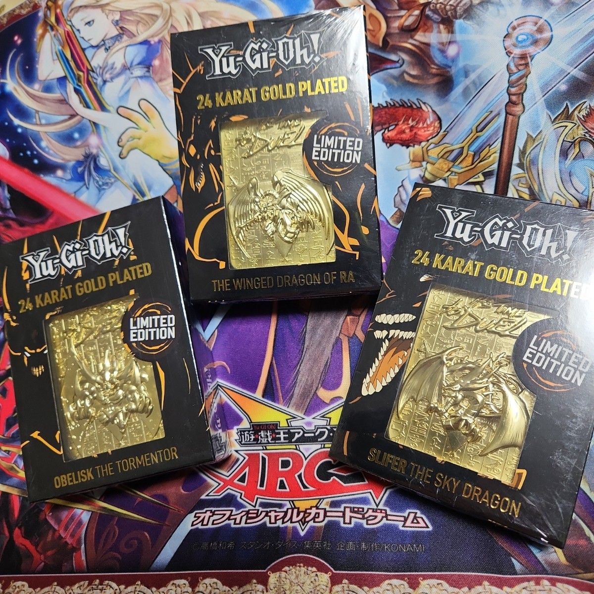 遊戯王　三幻神　24k ゴールド　プレート　オシリス　ラー　オベリスク　金メッキ　金属製カード