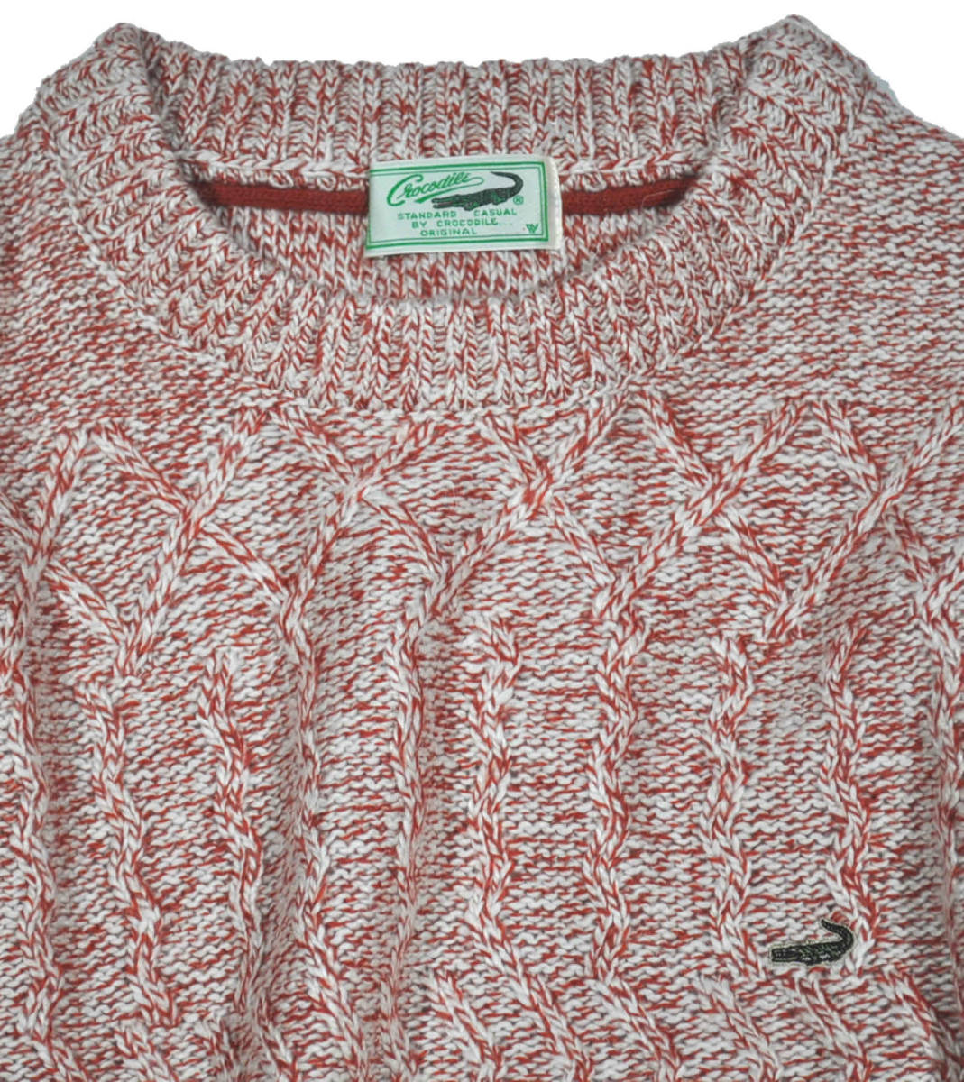 [クロコダイル] 大きいサイズ 毛混 セーター ジャガード織無地 ロゴ刺繍　3Lサイズ　3赤 　1003-98303_画像2
