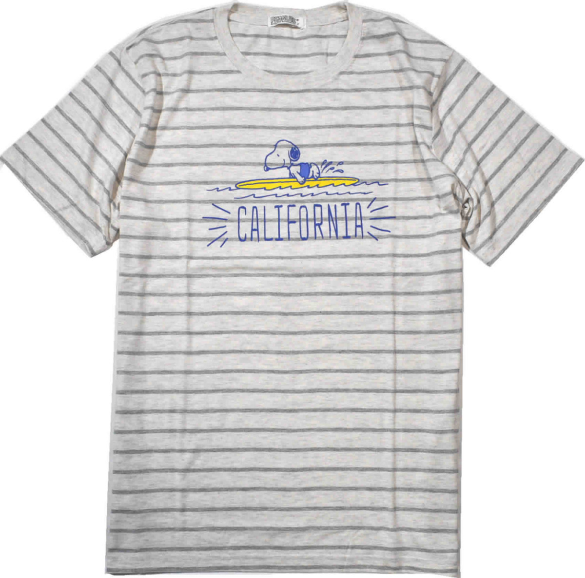 スヌーピー Tシャツ 半袖 天竺綿素材 丸首 ボーダーフロントプリント PEANUTS ピーナッツ 　LLサイズ　淡い灰　S1192-328SA_画像1