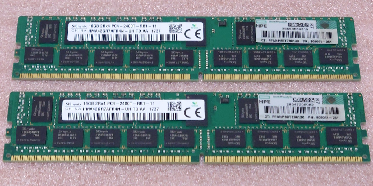 ■SK hynix HMA42GR7AFR4N-UH 2枚セット - PC4-19200/DDR4-2400/PC4-2400T ECC REG/Registered 288Pin DDR4 RDIMM 32GB(16GB x2) 動作品_画像1
