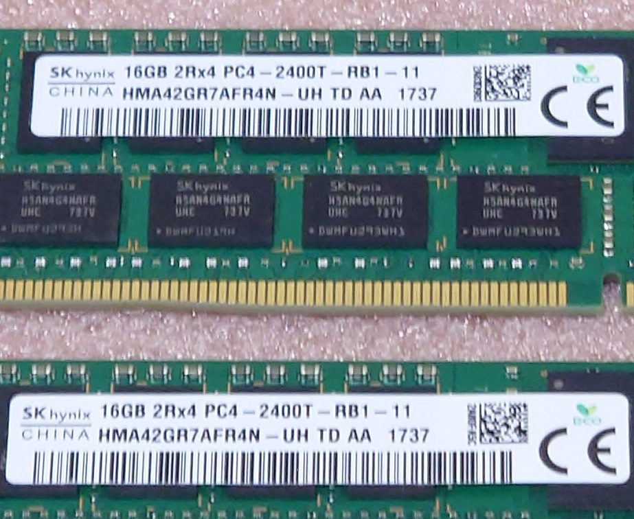 ■SK hynix HMA42GR7AFR4N-UH 2枚セット - PC4-19200/DDR4-2400/PC4-2400T ECC REG/Registered 288Pin DDR4 RDIMM 32GB(16GB x2) 動作品_画像3