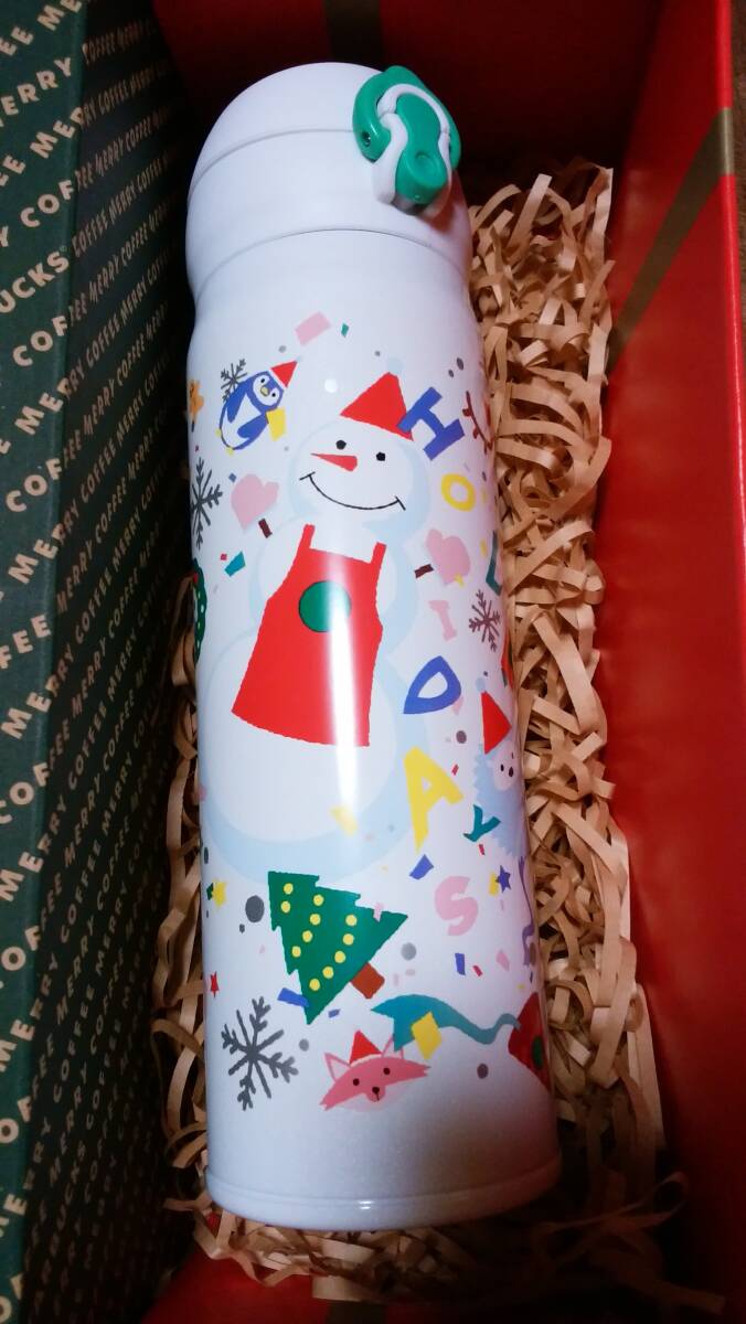 ☆新品・未使用品 2019 スターバックス クリスマス ハンディー ステンレスボトル タンブラー 500ml スノー サーモス☆_画像1