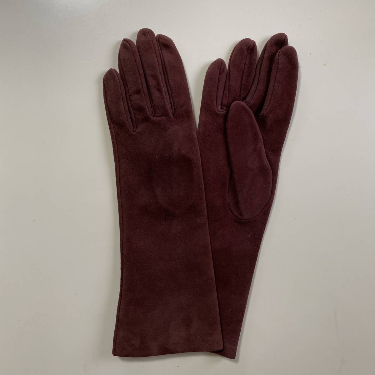 [ beautiful goods ] Italy made Max Mara lady's suede leather long glove bordeaux leather gloves size S MaxMara