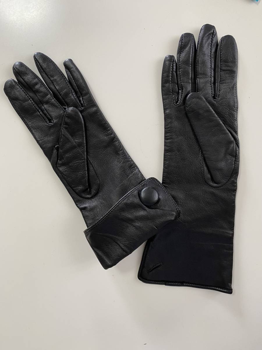 [ beautiful goods ] lady's size by return design semi long leather glove black black leather gloves lining attaching 