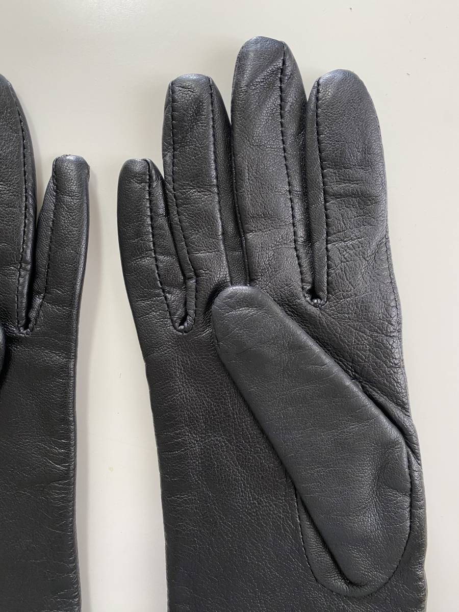 [ beautiful goods ] lady's size by return design semi long leather glove black black leather gloves lining attaching 