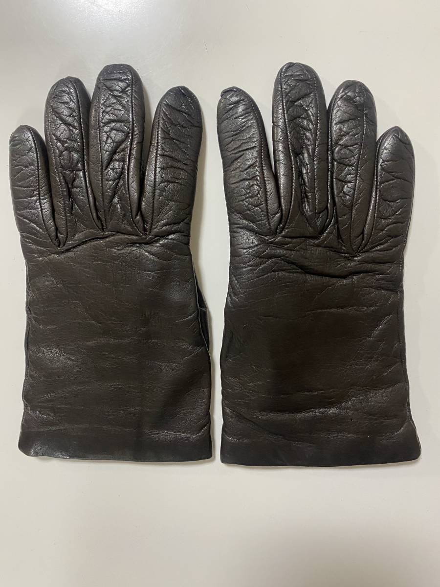 [ used ] Italy CERUMO ne-ta lady's leather glove dark brown leather gloves size 7 cashmere lining SERMONETA GLOVES