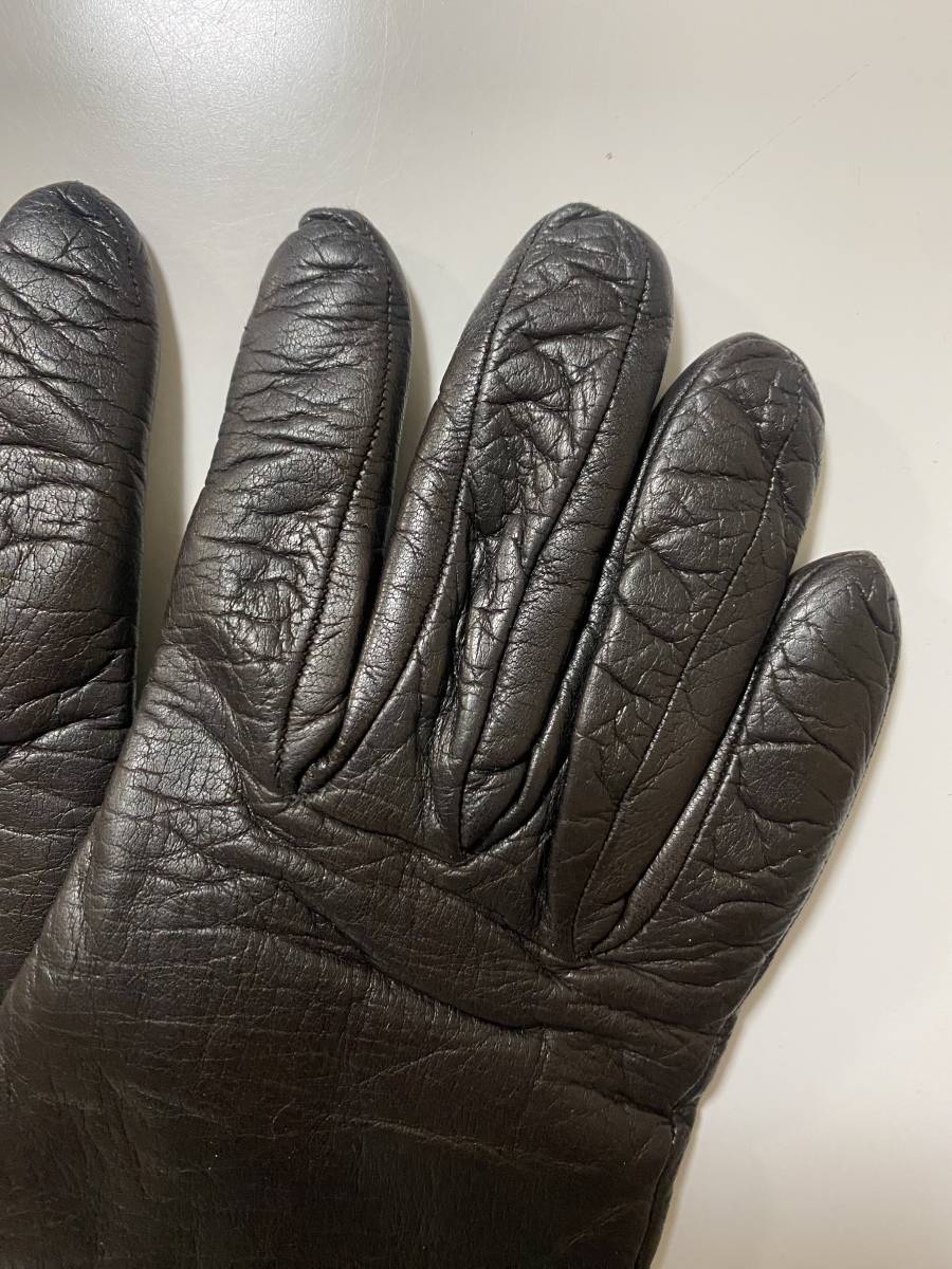 [ used ] Italy CERUMO ne-ta lady's leather glove dark brown leather gloves size 7 cashmere lining SERMONETA GLOVES