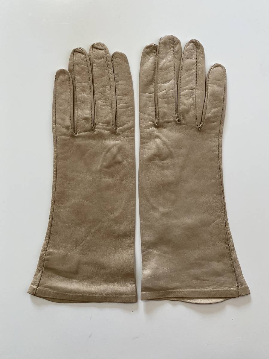 【美品】イタリア製　Sacha Gloves　レディース　レザーグローブ　ベージュ系　革手袋　裏地無し　サイズ7ハーフ_画像1