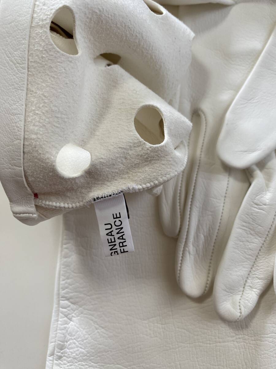 [ beautiful goods ] France made PERRIN PARIS propeller n lady's leather long glove white leather gloves lining less size 7