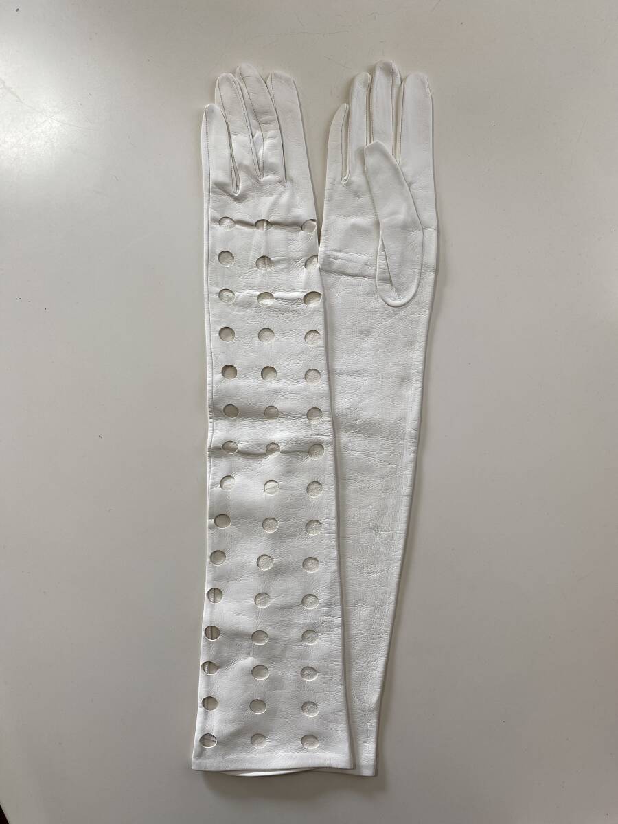 [ beautiful goods ] France made PERRIN PARIS propeller n lady's leather long glove white leather gloves lining less size 7