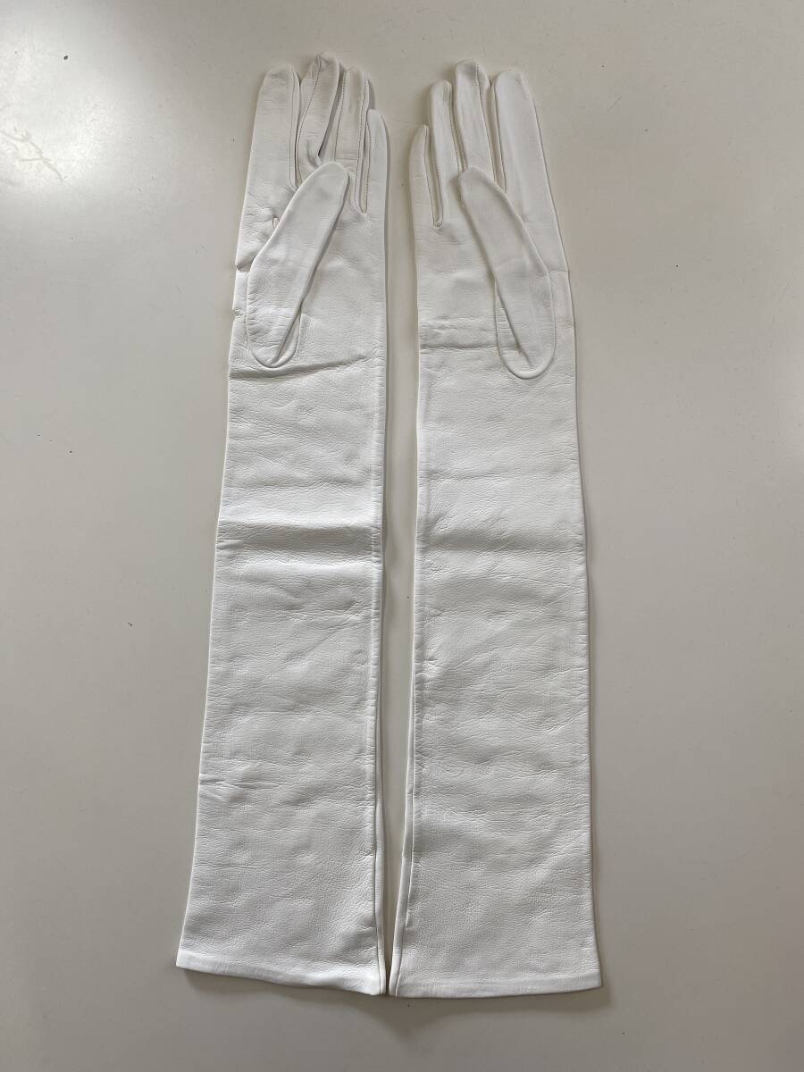 [ beautiful goods ] France made PERRIN PARIS propeller n lady's leather long glove white leather gloves lining less size 7