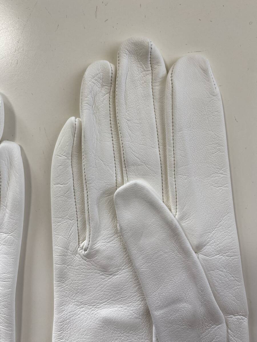 [ beautiful goods ] France made PERRIN PARIS propeller n lady's leather long glove white leather gloves lining less size 7