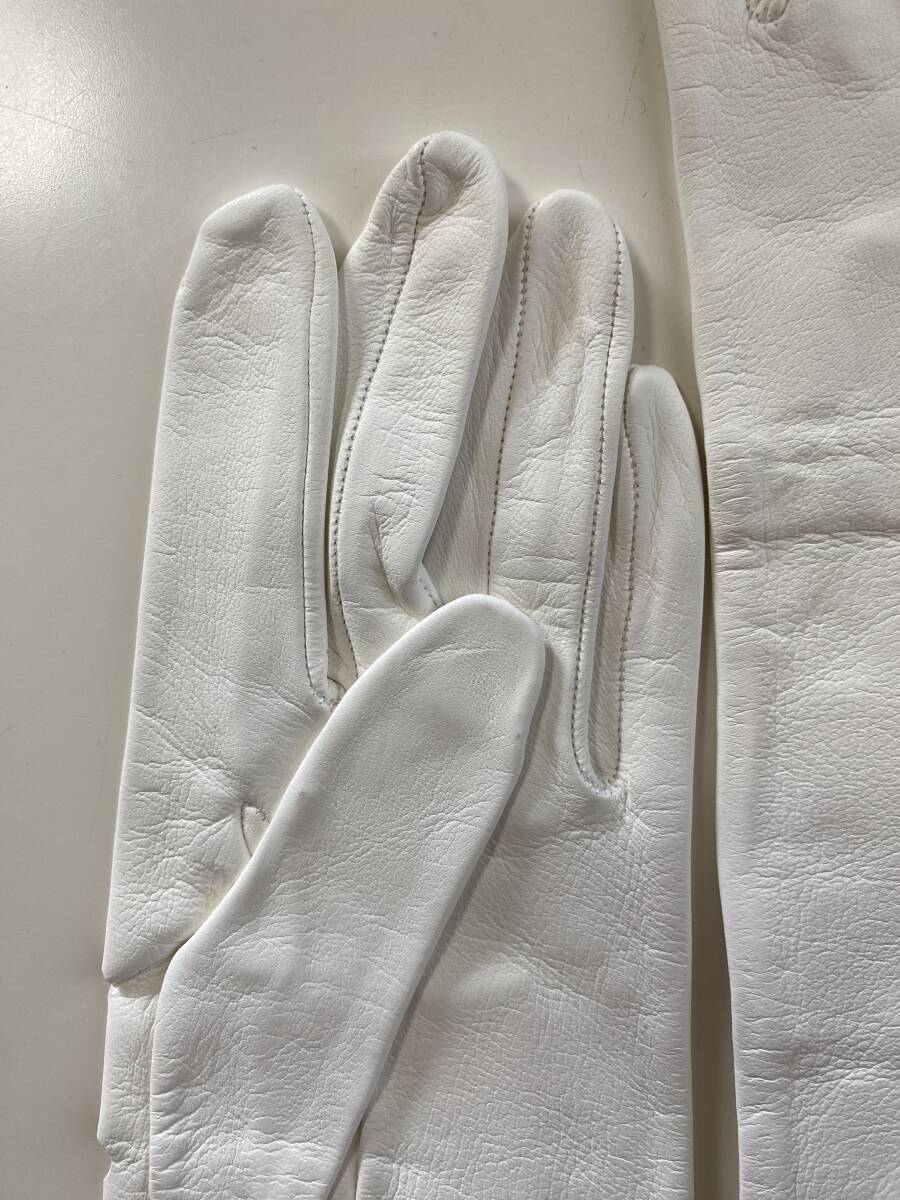 [ beautiful goods ] France made PERRIN PARIS propeller n lady's leather long glove white leather gloves lining less size 7