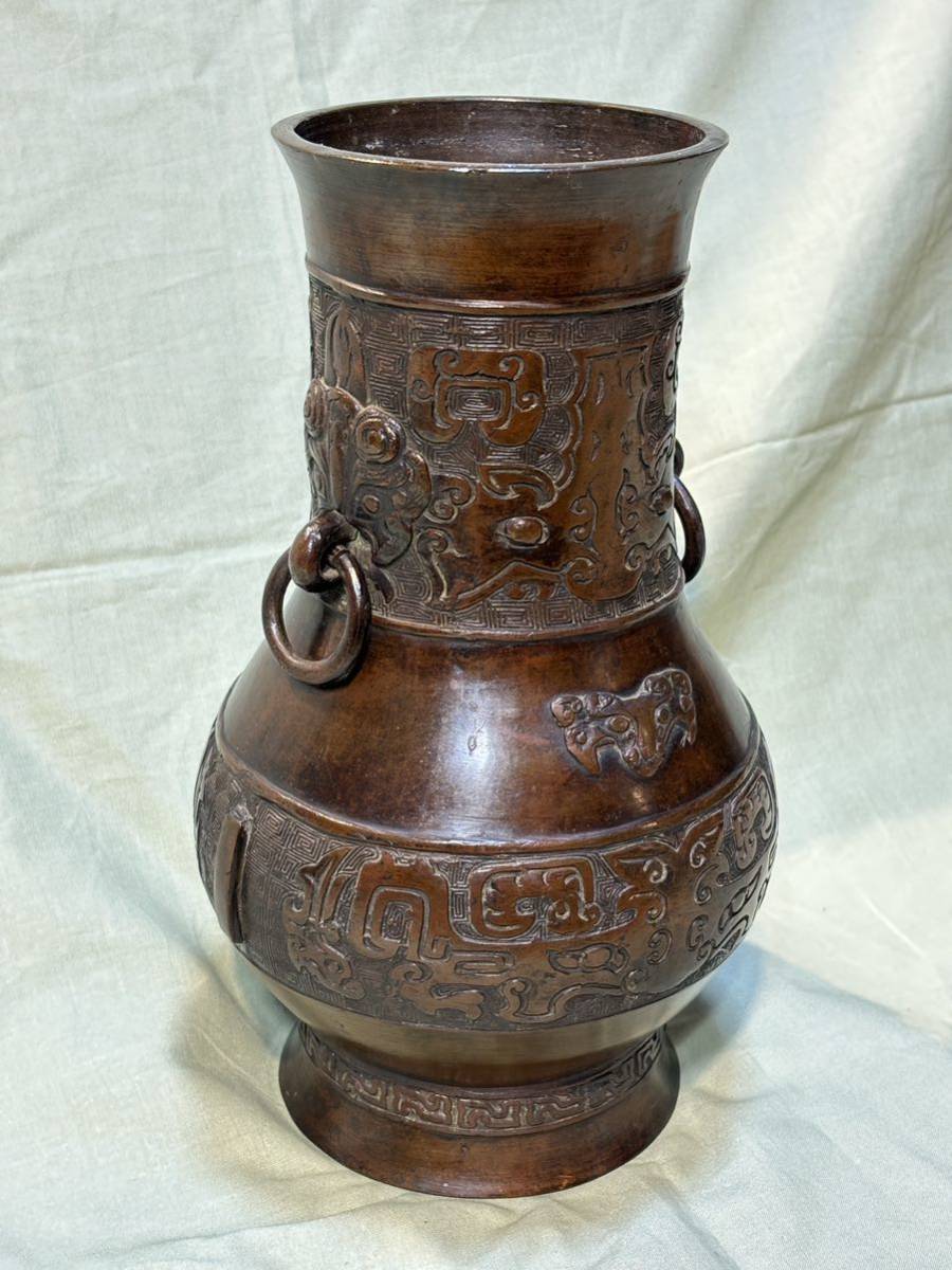 【古美術】中国　清時代　花瓶　 銅製 　古銅 　美術　 花器 【№.132】_画像2