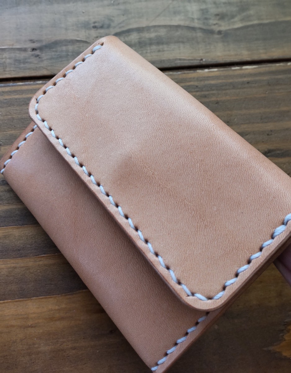  compact coin case change purse . purse Tochigi saddle leather hand made *( natural color )*72