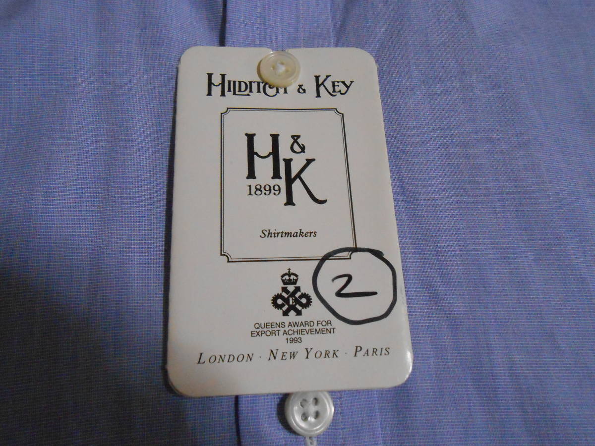 未使用タグ付　英国老舗シャツメーカー Hilditch & Key ヒルディッチ ＆ キー （1899年創業） 爽やかなドレスシャツ　UK15.5 39cm_画像3