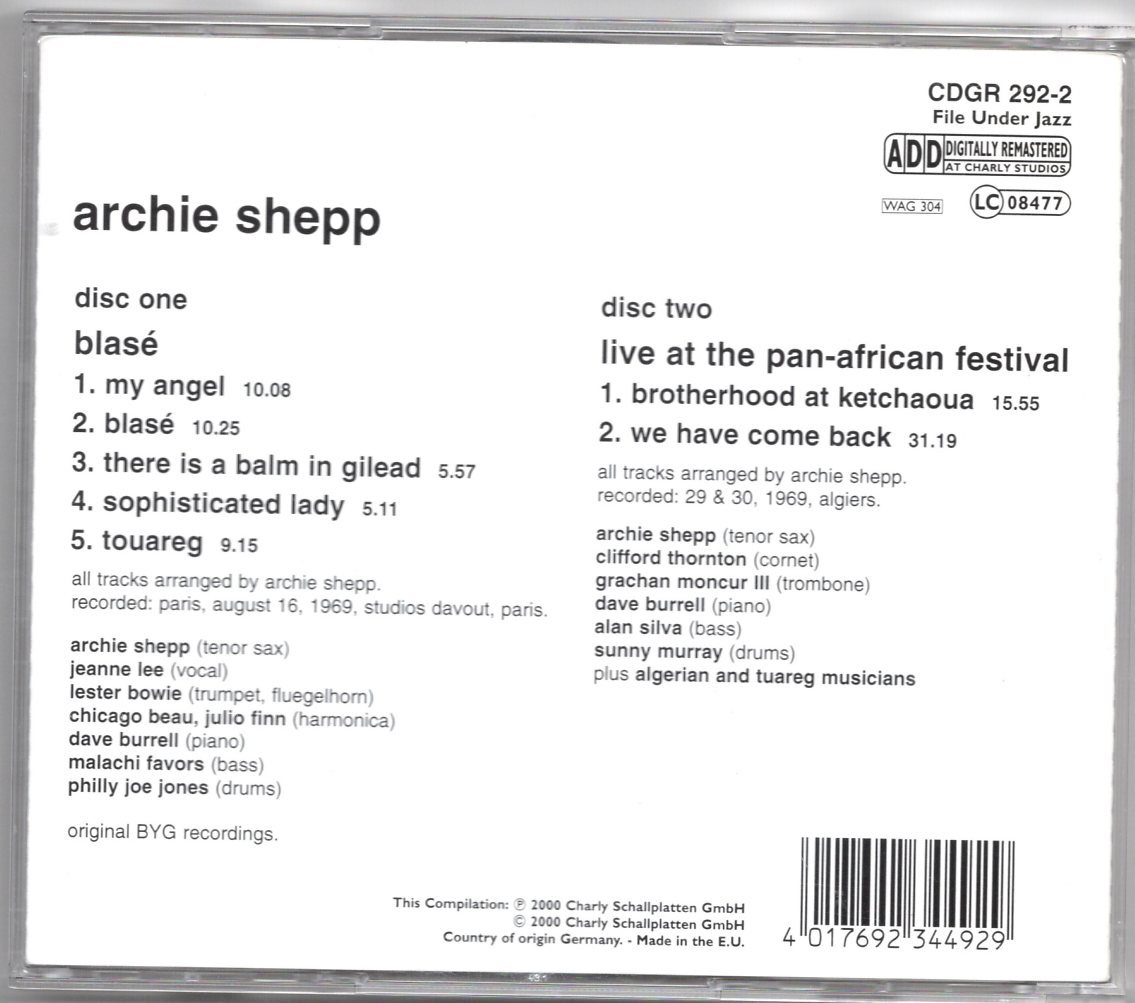 ♪即決レア2枚組!!! Archie Shepp-Blase/Live At The Pan-African Festival♪_画像2