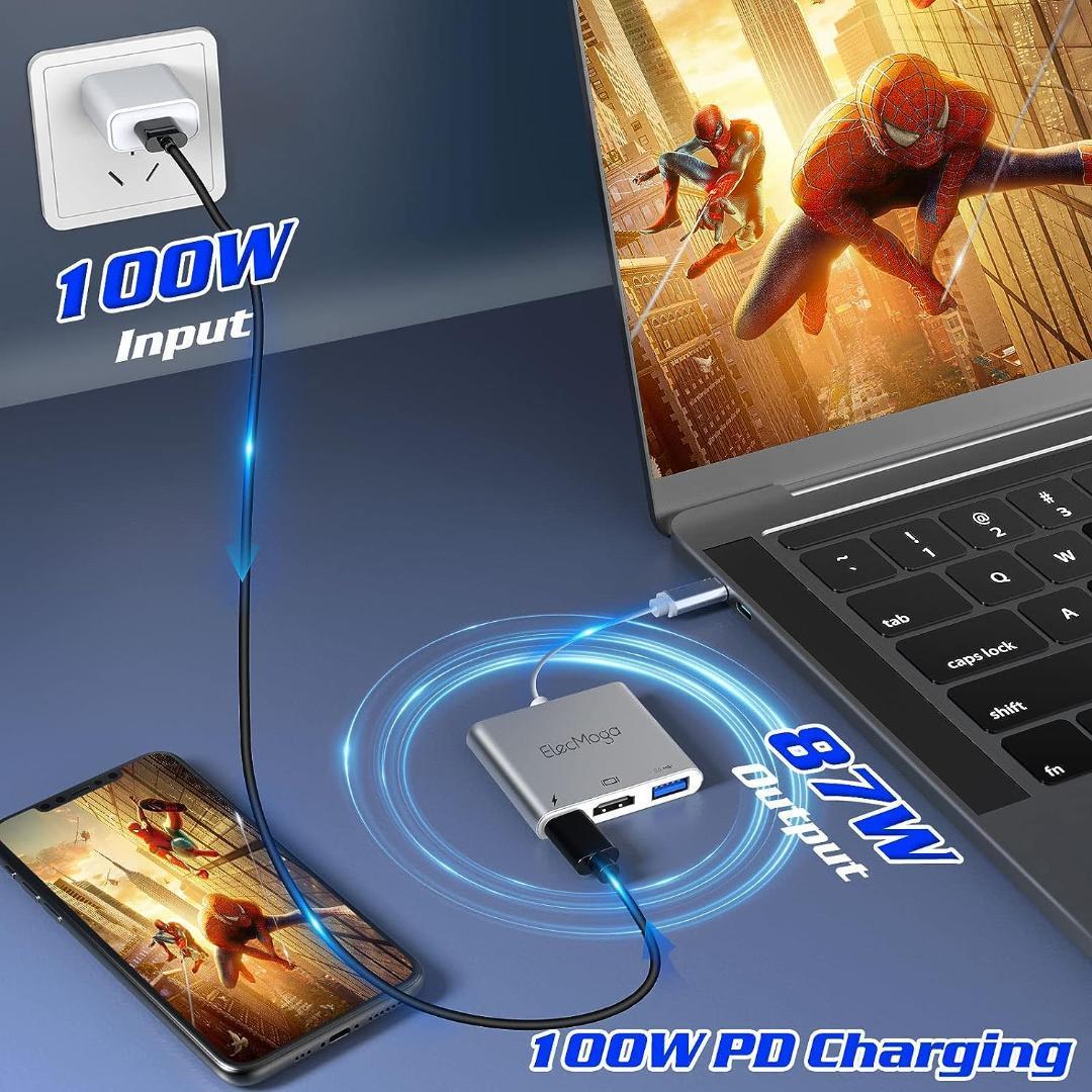 ElecMoga Type-C - HDMIアダプター 4K USB3.0 + USB-C 高速充電ポートコンバーター Macハブ MacBook Pro Air iPad 2020 Chromebook DellXPS_画像4