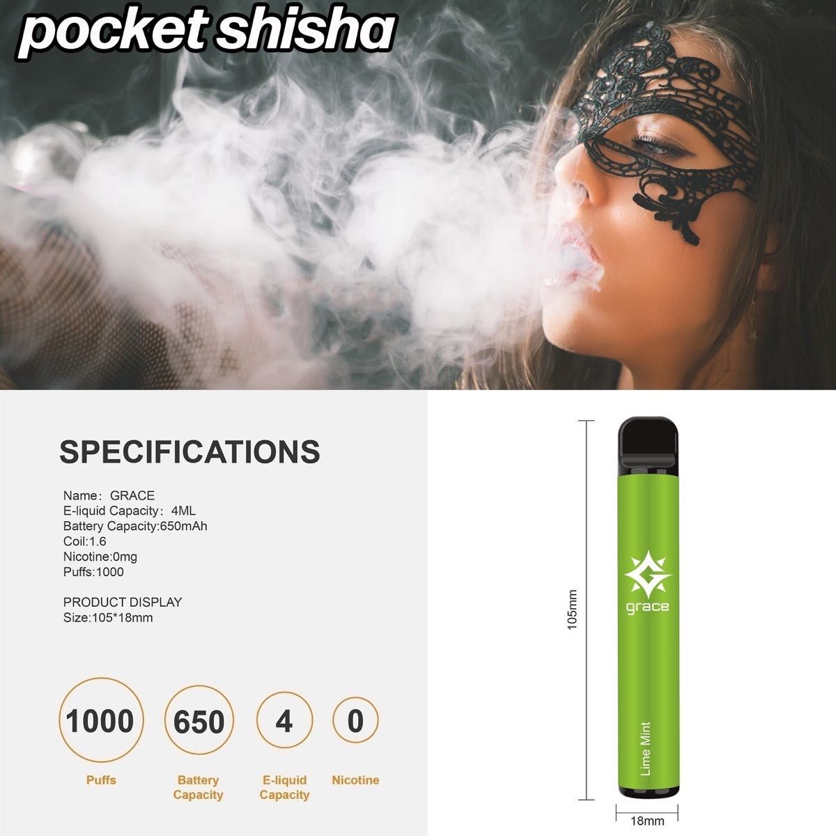 シーシャ 電子タバコ 使い捨て 1000回吸引 VAPE ベイプ 禁煙グッズ 水蒸気タバコ 禁煙パイポ アップルピーチ