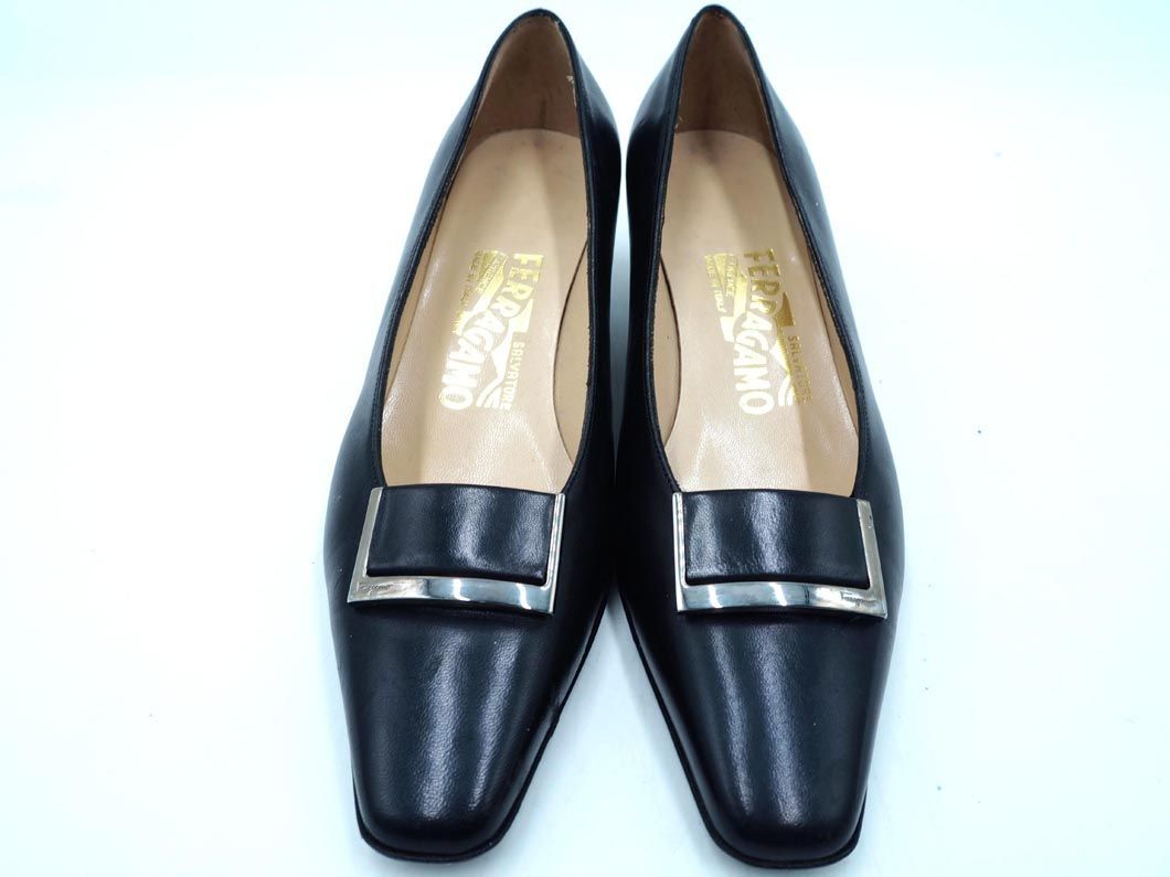 Salvatore Ferragamo サルヴァトーレフェラガモ レザー ミドルヒール パンプス size5.5(23cm)/黒 ■■ ☆ eba6 レディース_画像3