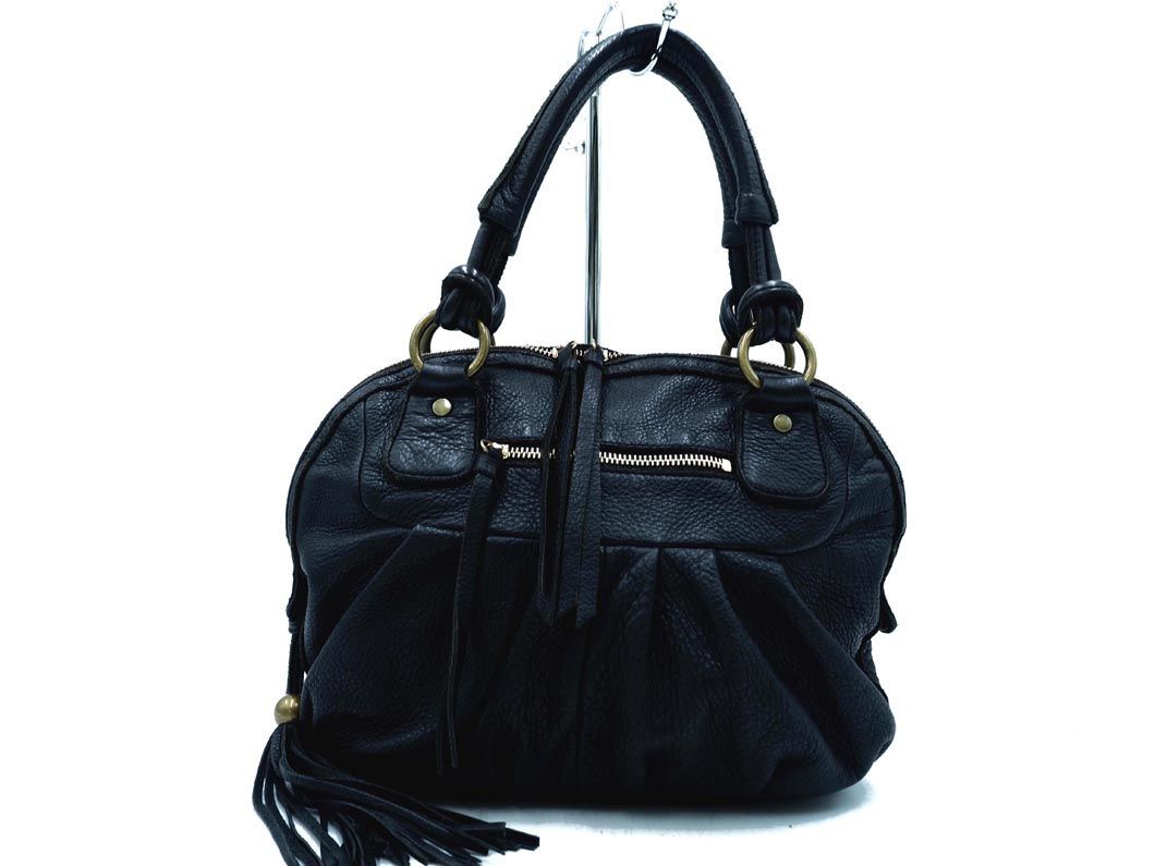 SAZABY Sazaby original leather tassel handbag black ## * eba9 lady's 