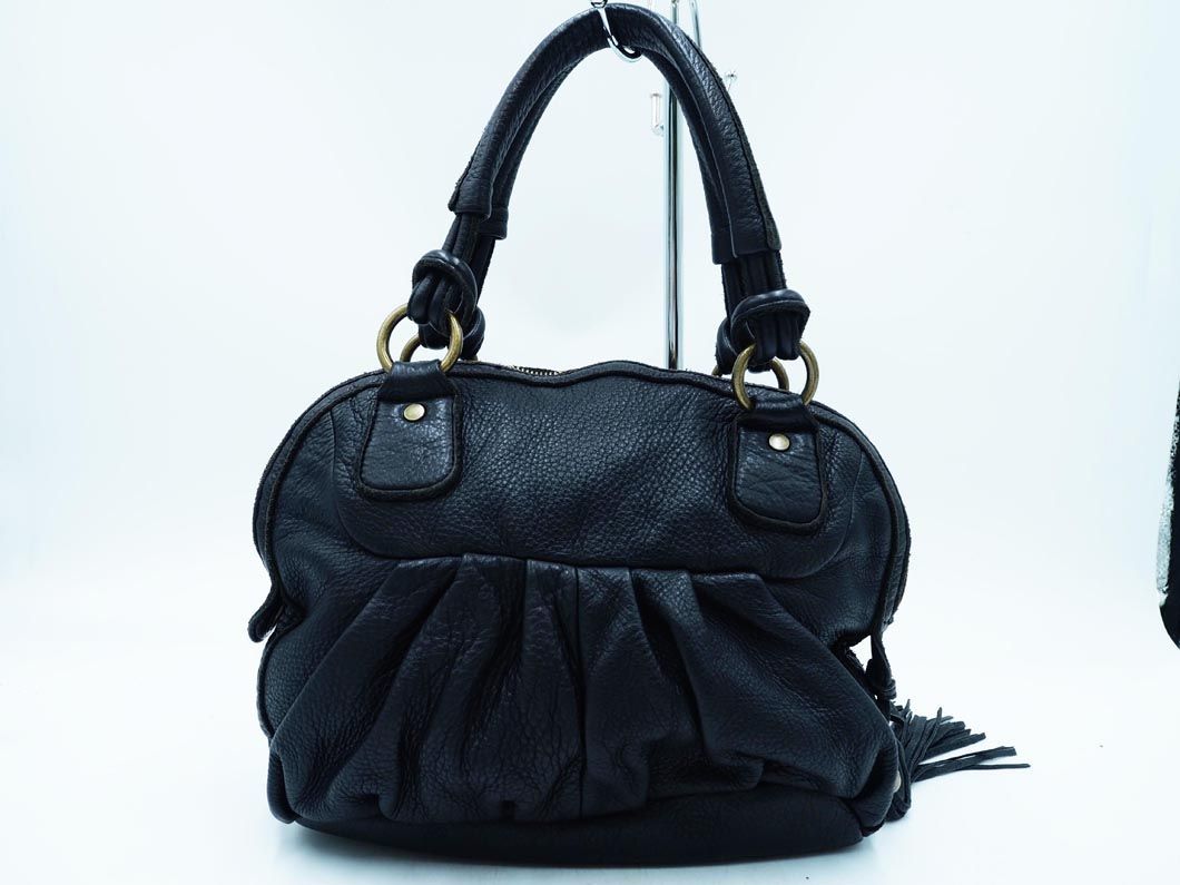 SAZABY Sazaby original leather tassel handbag black ## * eba9 lady's 