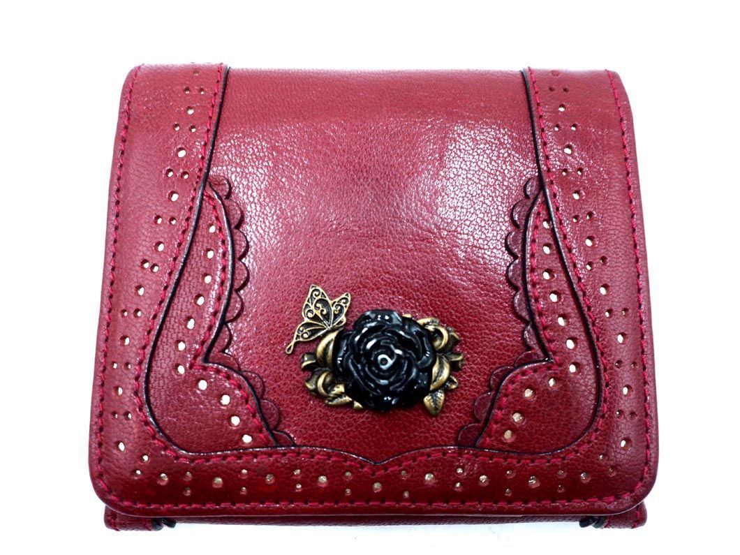 ANNA SUI アナスイ レザー 二つ折り 財布 ボルドー ■■ ☆ ebc2 レディース_画像1