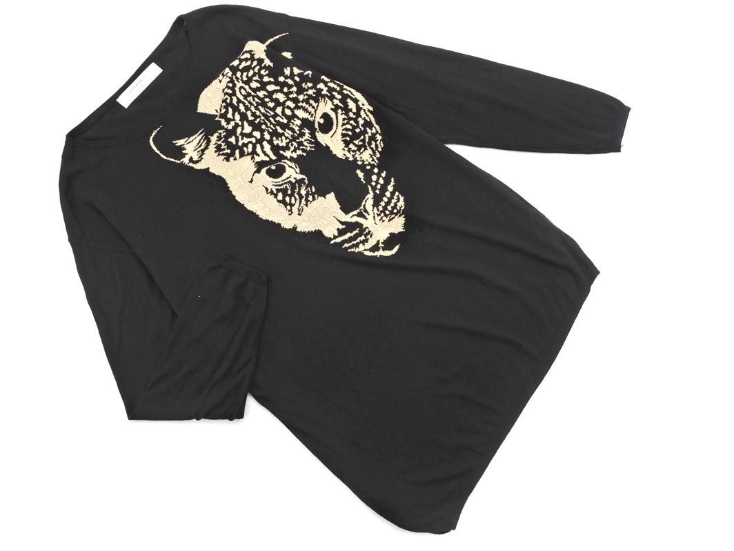  кошка pohs OK ZARA Zara леопардовая расцветка вязаный cut and sewn sizeM/ чёрный *# * eba1 женский 