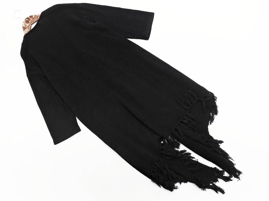  azur bai Moussy fringe long cardigan sizeS/ black *# * eba5 lady's 
