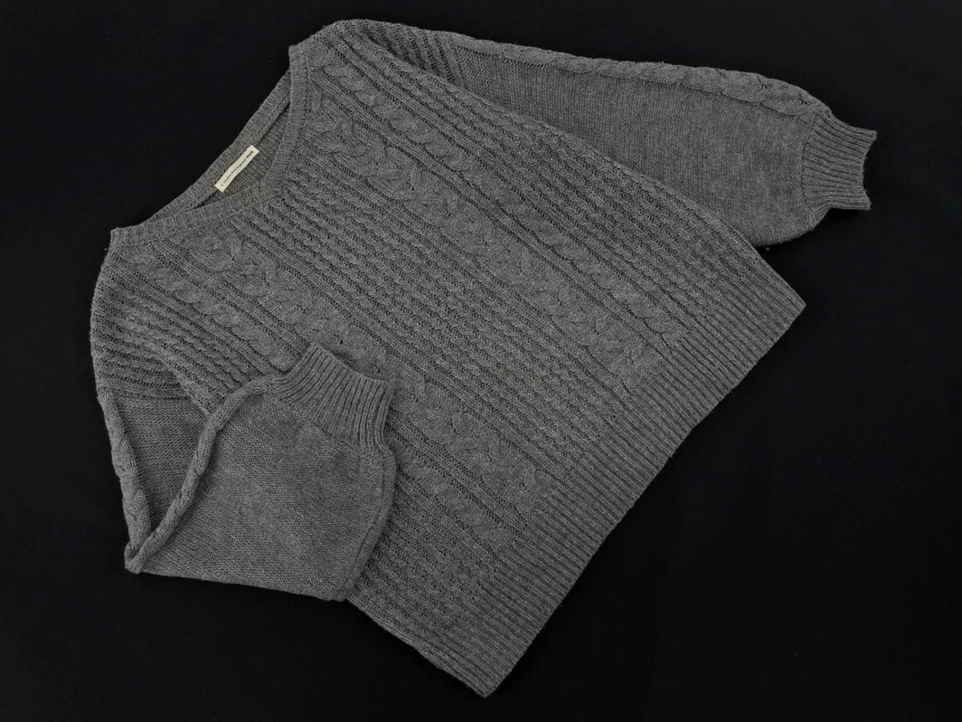  E hyphen world gallery V neck cable braided knitted sweater sizeF/ gray *# * ebb3 lady's 