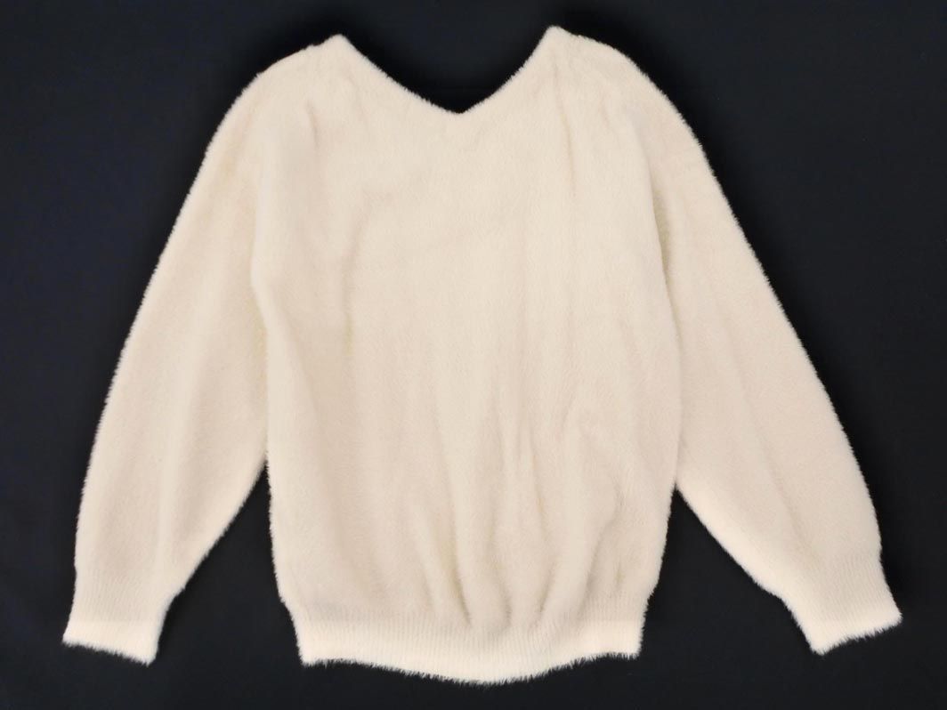 JEANASIS Jeanasis V neck shaggy knitted sweater sizeF/ eggshell white *# * ebb4 lady's 