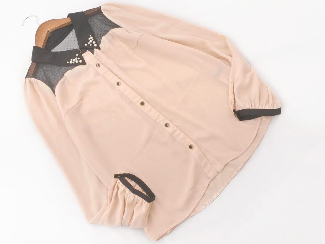 INGNI wing switch chu-ru blouse shirt sizeM/ pink beige x black #* * ebb5 lady's 