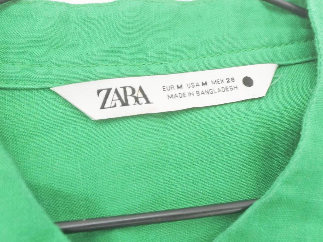 ZARA ザラ リネン100% バンドカラー シャツ ワンピース sizeM/緑 ■◇ ☆ ebb6 レディース_画像7