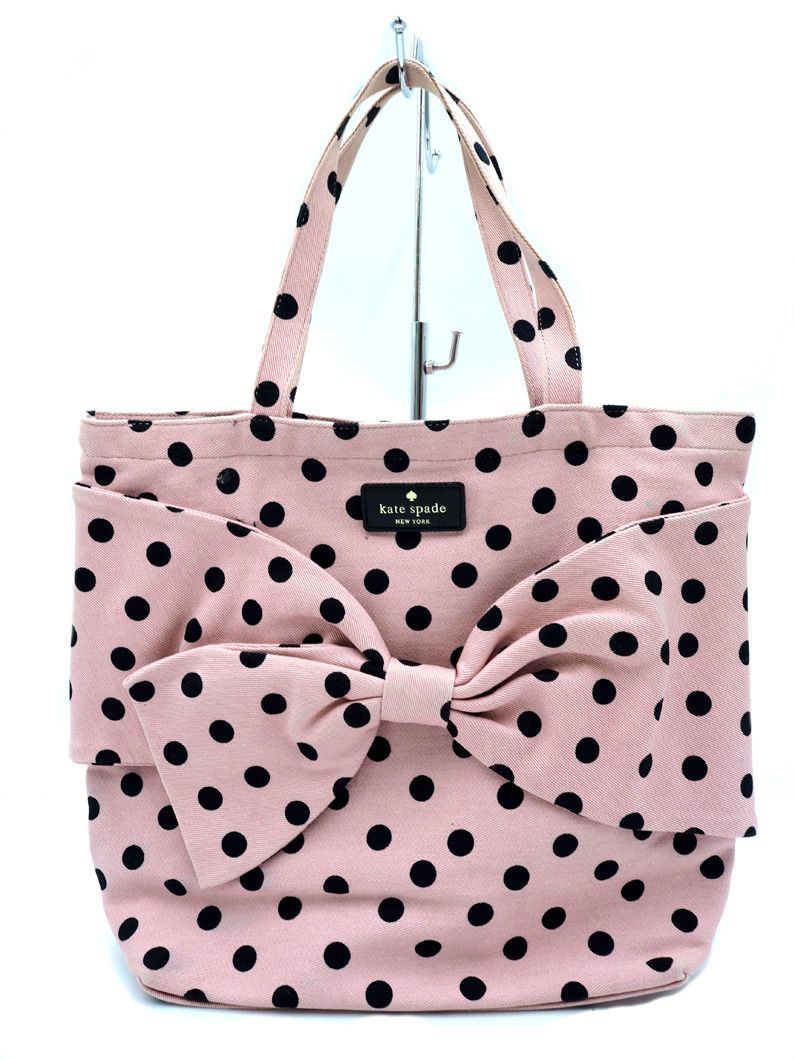 kate spade ケイトスペード キャンバス ドット リボン トート バッグ ピンクｘ黒 ■■ ☆ ebc0 レディース_画像1