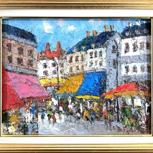 真作□油彩□渡部ひでき□「パリの街角」□6Ｆ□重厚な雰囲気の傑作