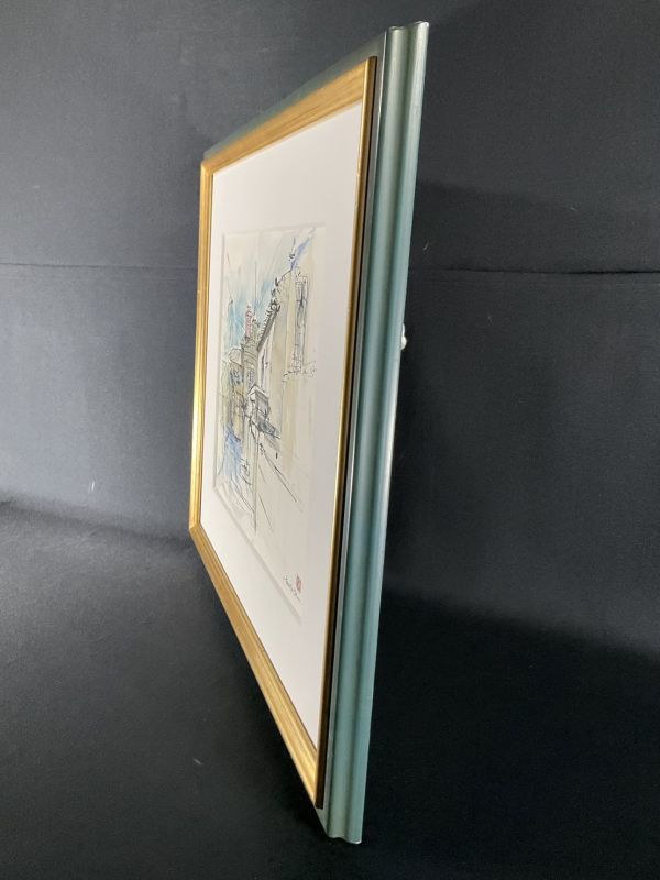 真作■水彩画■隆■『街並み』■シュールな逸品■額付絵画■2ｄ_画像7