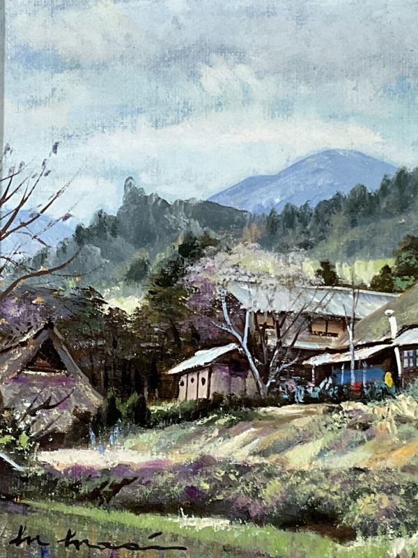 真作■油彩■森誠■『山里早春・岡山県影石』■民家逸品■元創造美術協会委員 師:赤松麟作 民家風景■額付絵画　1ｂ_画像4