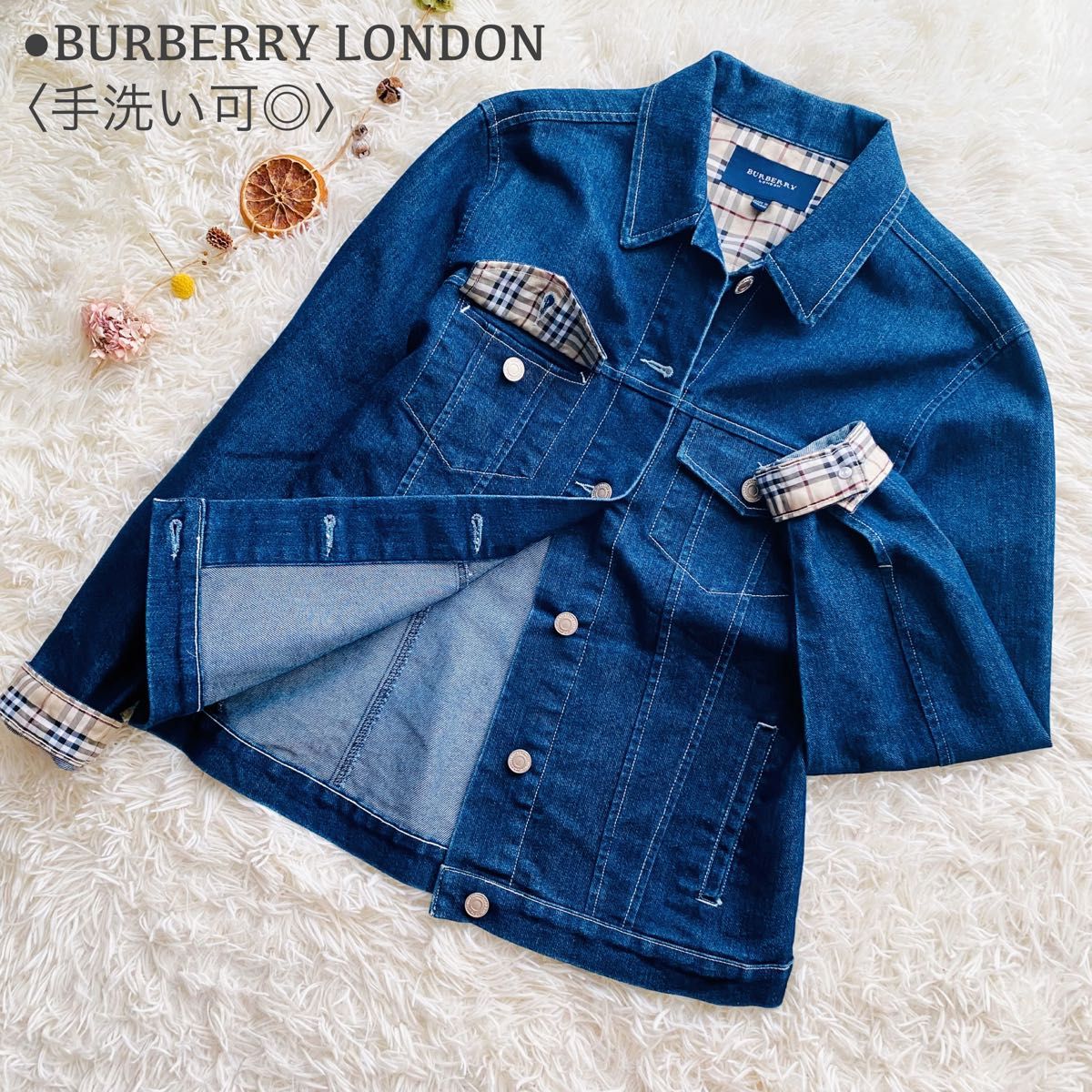 未使用に近い BURBERRY LONDON バーバリーロンドン ノバチェック 銀ボタン デニムジャケット イングランド製