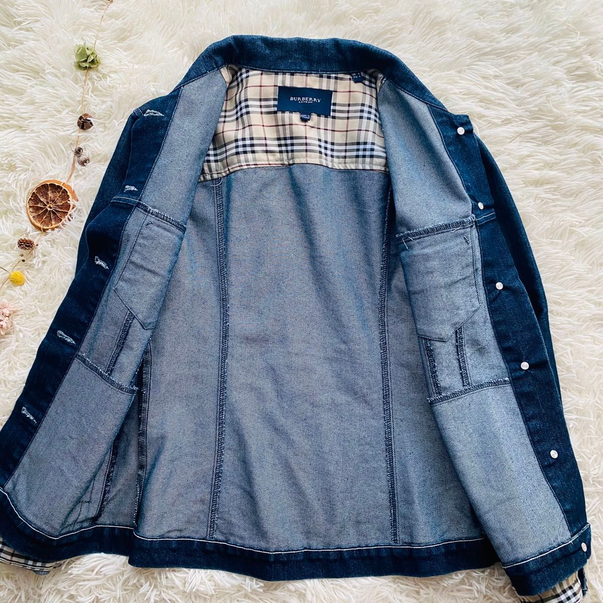 【美品 L】バーバリーロンドン デニムジャケット ノバチェック 銀ボタン グレー 未使用に近い BURBERRY LONDON バーバリーロンドン ノバチェック
